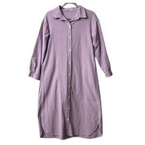 Sopiia Gon Button Down Midi Shirt Dress M Lavender Long Sleeve Minimalist Breezy
